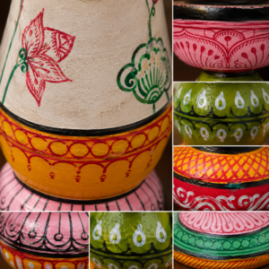 15OD009_2 Pattachitra Handpainted Candle Stand Set