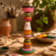 15OD009_3 Pattachitra Handpainted Candle Stand Set