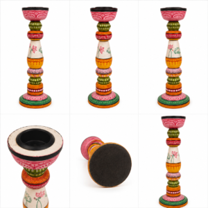 15OD009_4 Pattachitra Handpainted Candle Stand Set