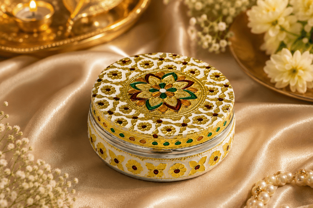 White Floral Meenakari Storage Box