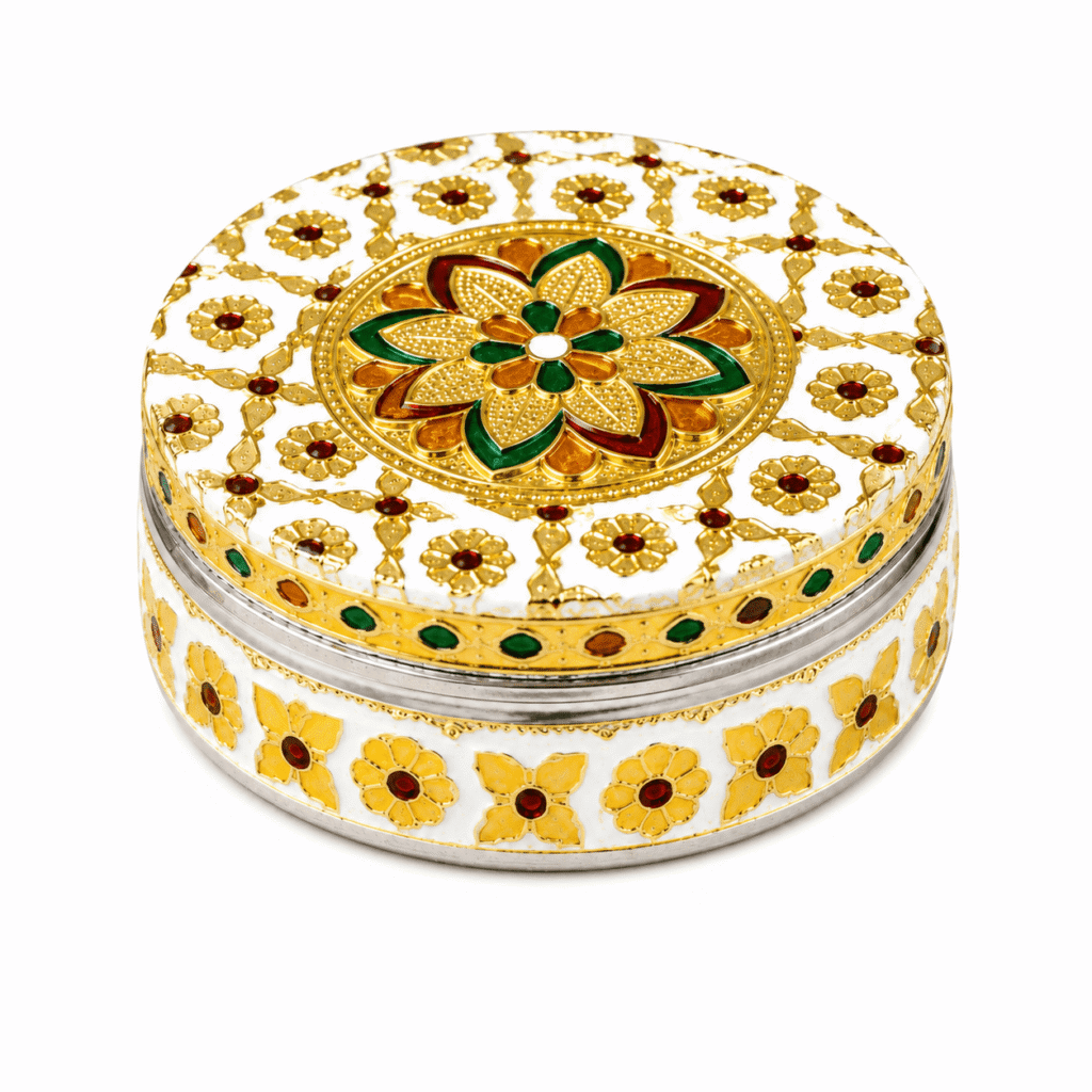 White Floral Meenakari Storage Box