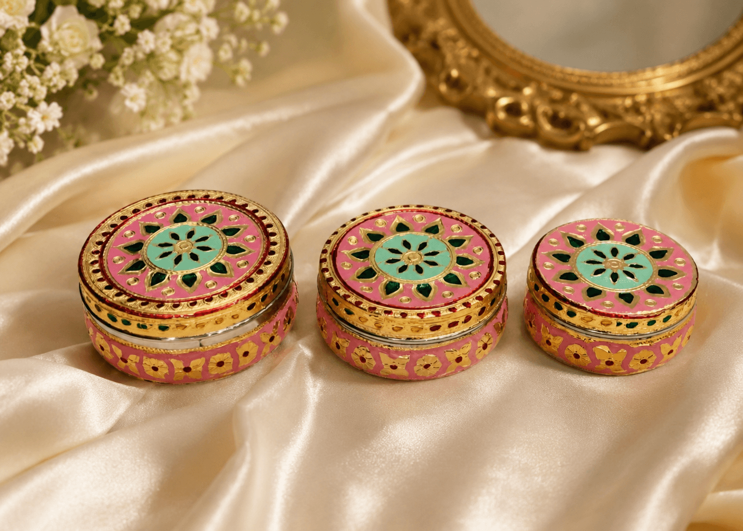 Pink Floral Meenakari Storage Box - Image 5