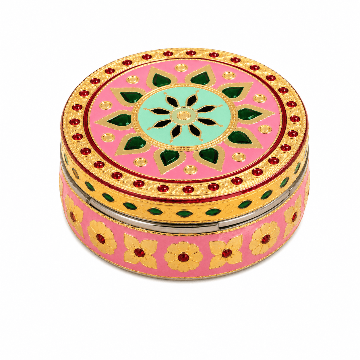 Pink Floral Meenakari Storage Box - Image 1