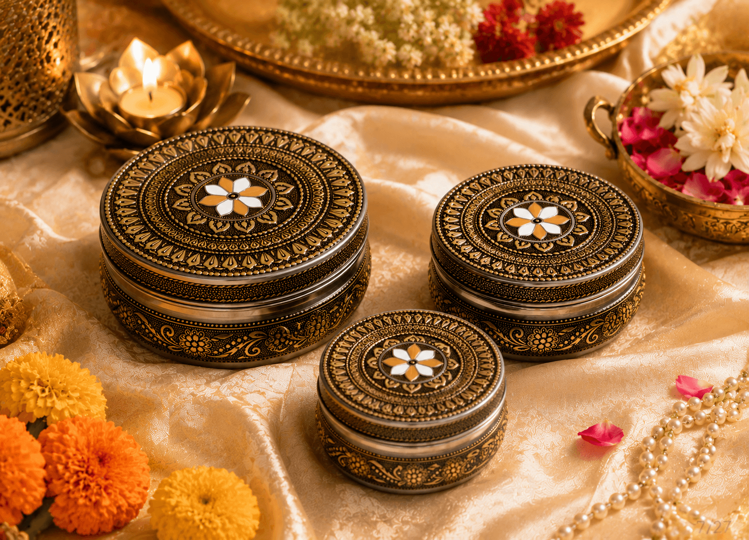 Black Floral Meenakari Storage Box - Image 3