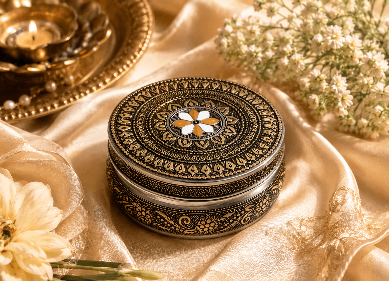 Black Floral Meenakari Storage Box - Image 2
