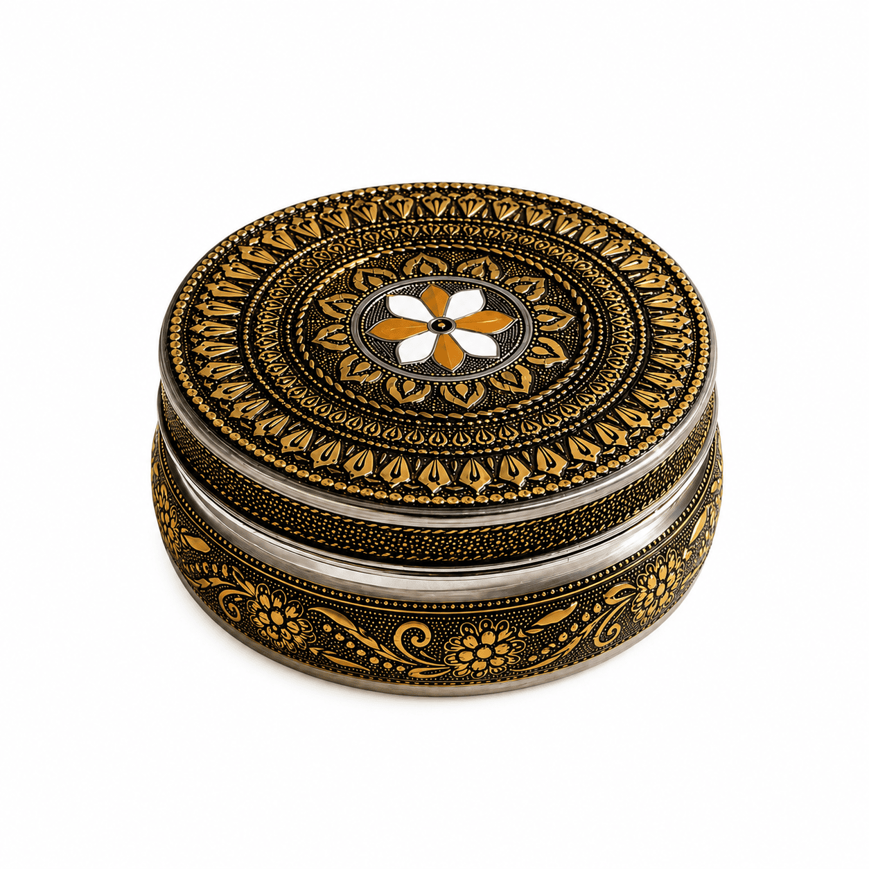 Black Floral Meenakari Storage Box - Image 1