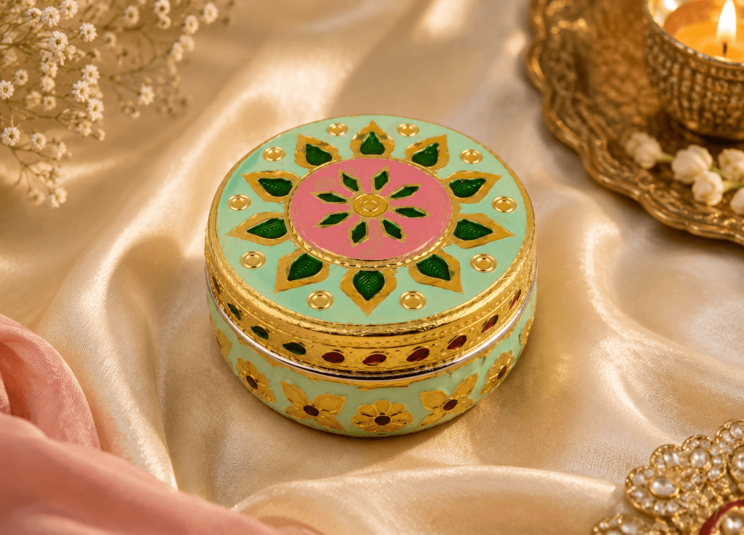 Mint Floral Meenakari Utility Box - Image 4