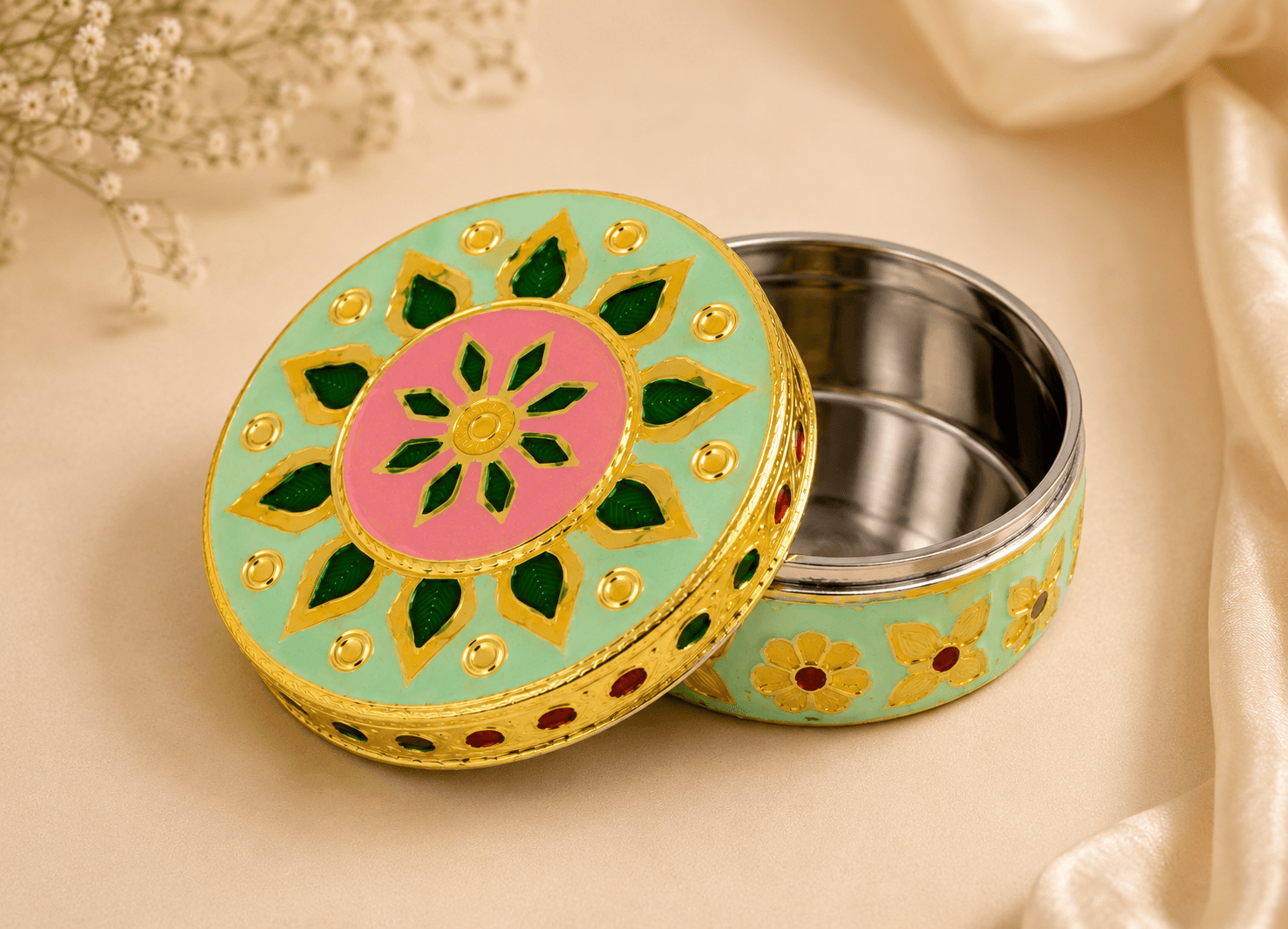 Mint Floral Meenakari Utility Box - Image 3