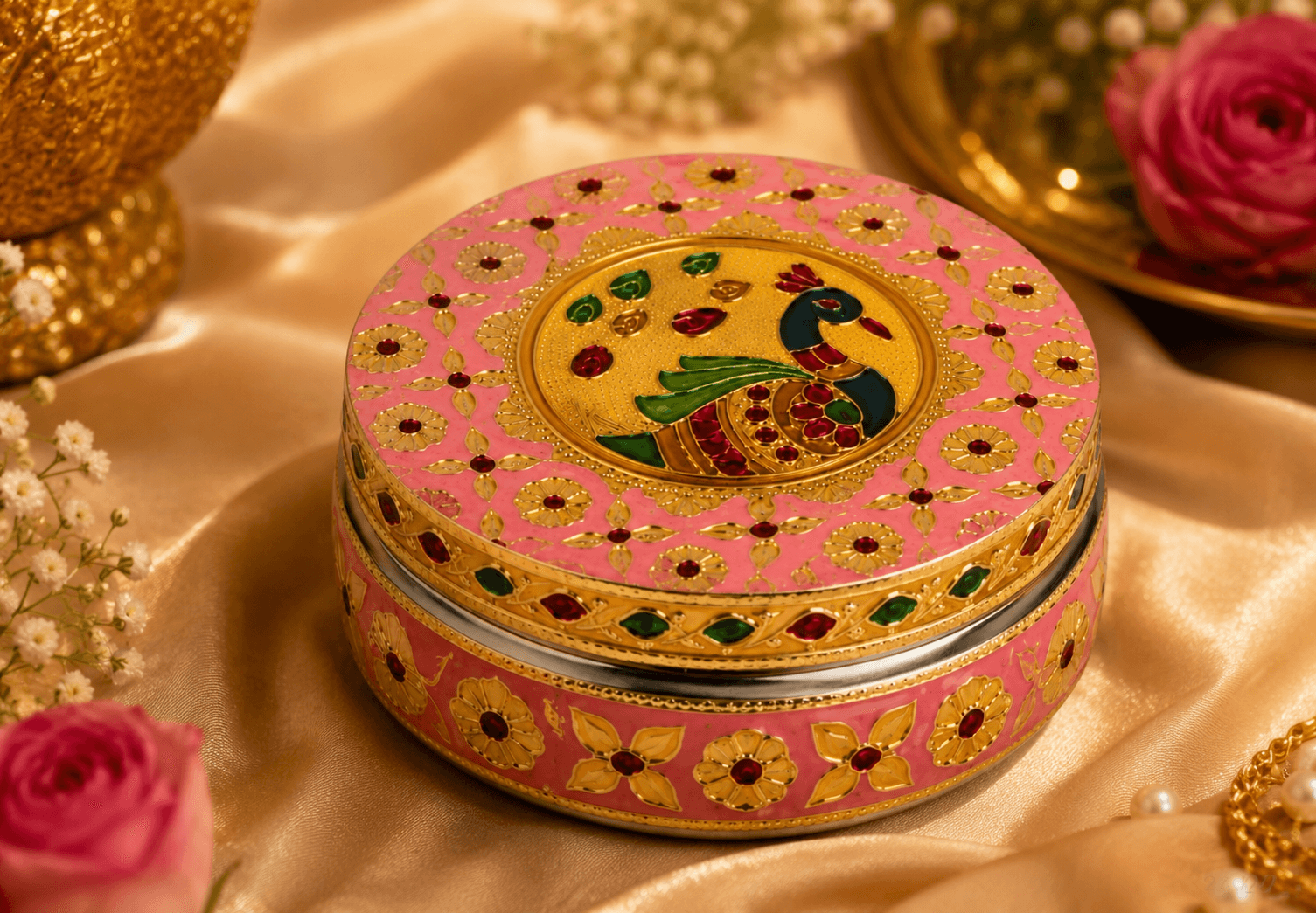 Pink Peacock Meenakari Utility Box - Image 4