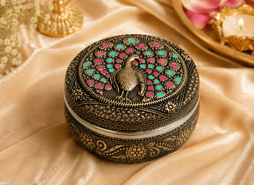 Peacock Meenakari Trinket Box