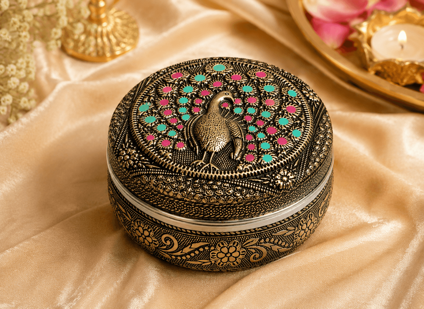 Peacock Meenakari Trinket Box - Image 4