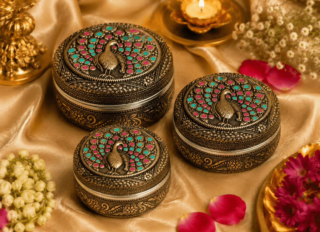 Peacock Meenakari Trinket Box
