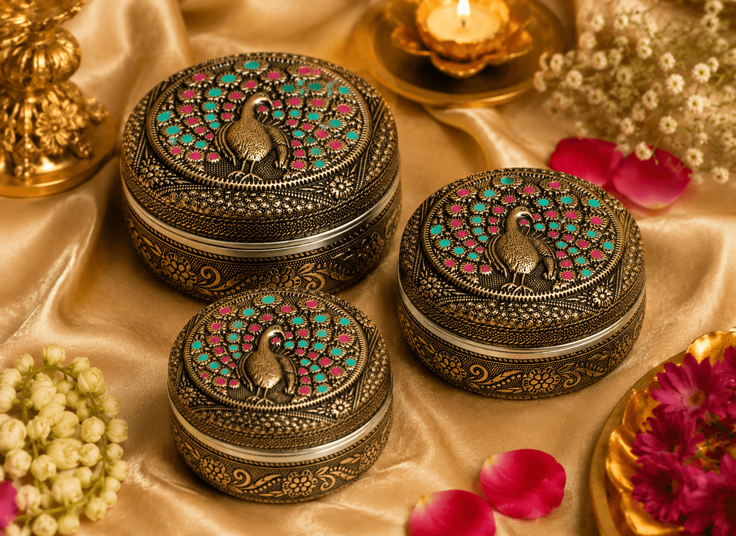 Peacock Meenakari Trinket Box - Image 2