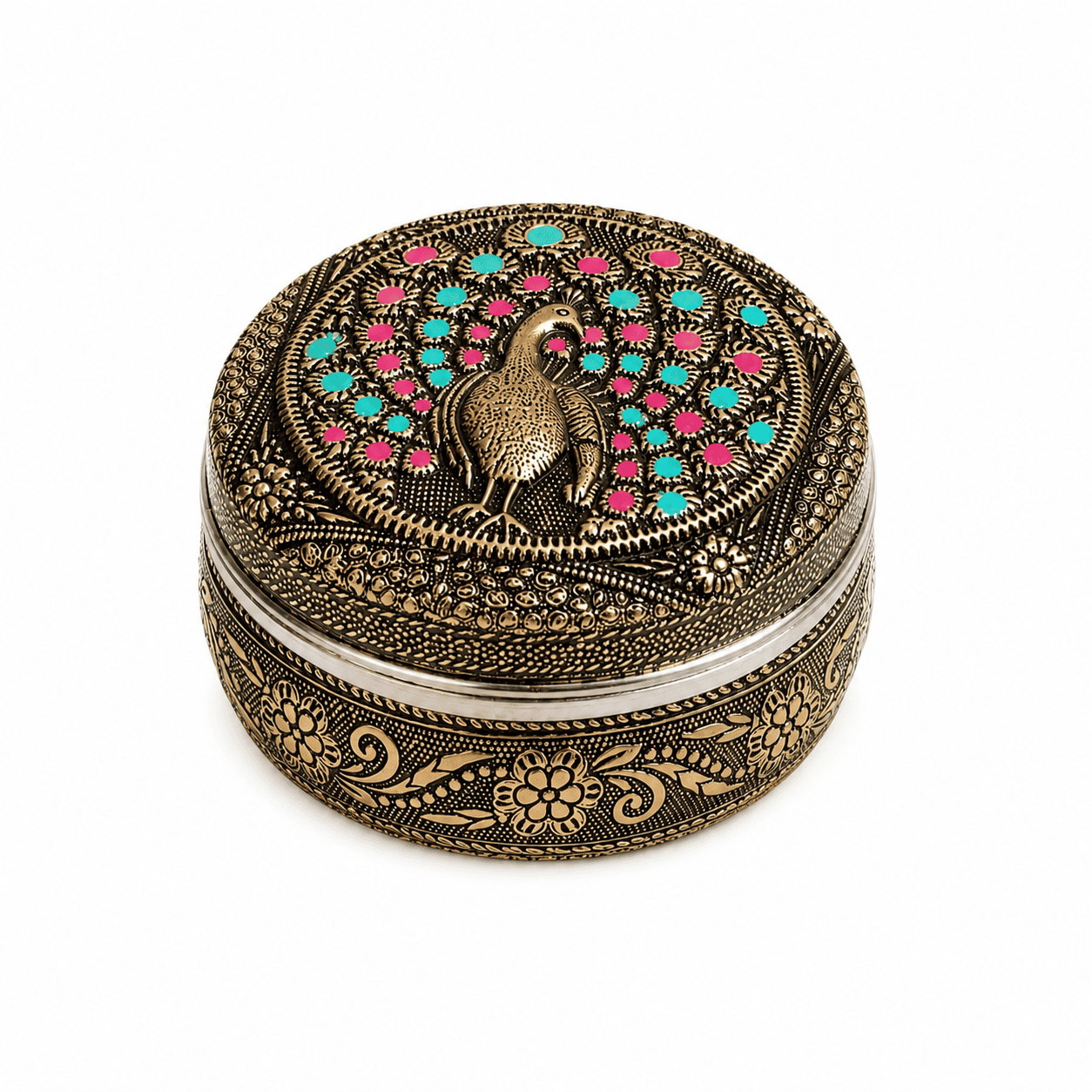 Peacock Meenakari Trinket Box - Image 1