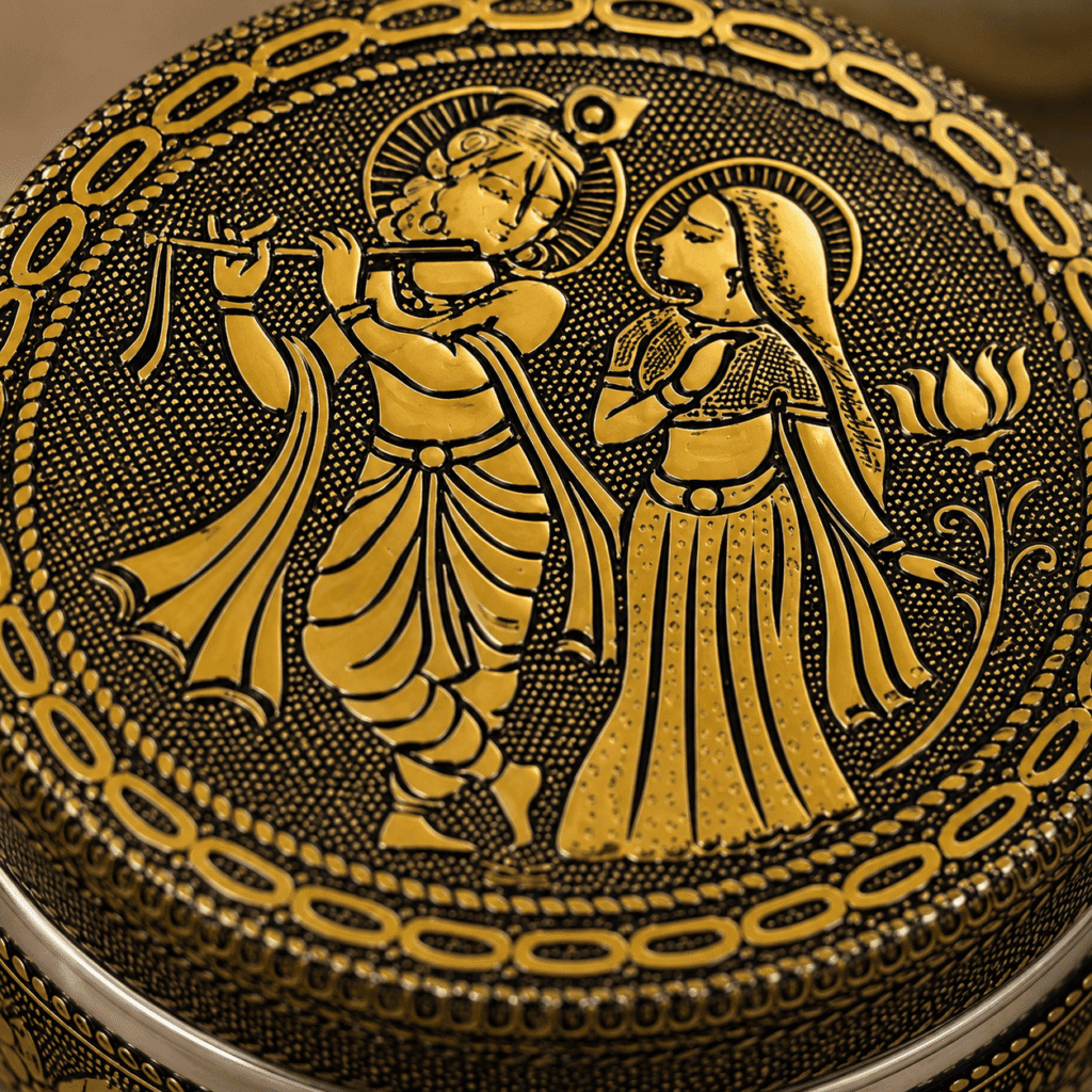 Golden Radha Krishna Meenakari Utility Box
