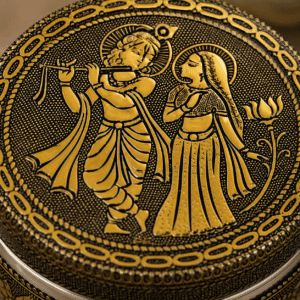 Golden Radha Krishna Meenakari Utility Box - Image 3