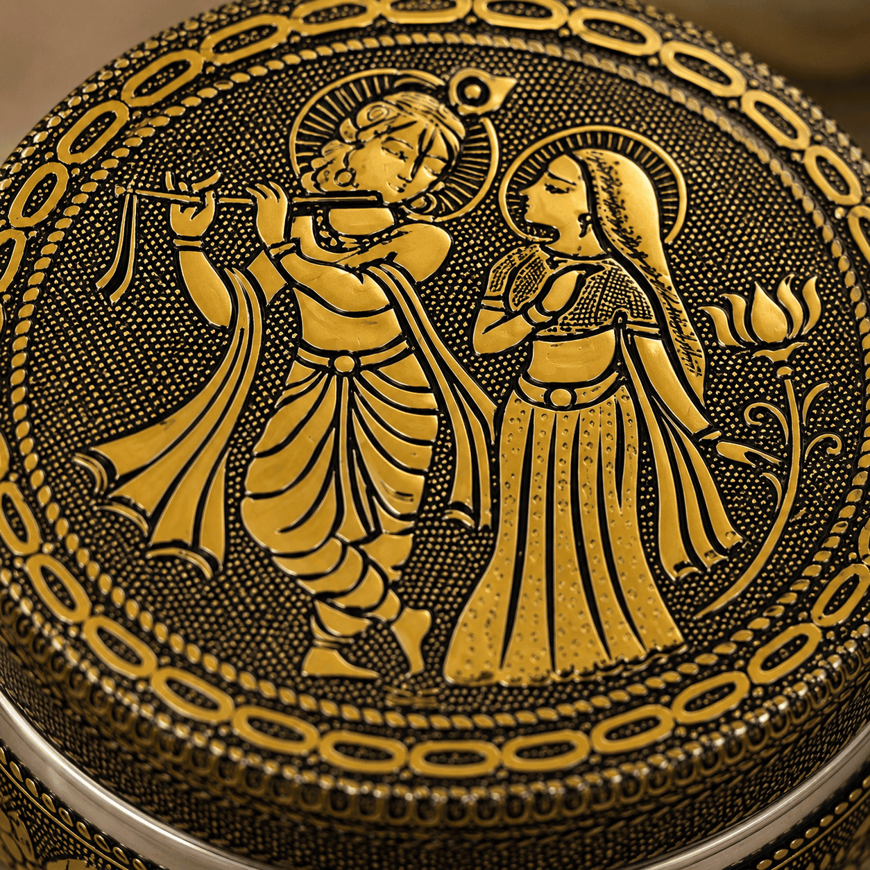 Golden Radha Krishna Meenakari Utility Box - Image 3