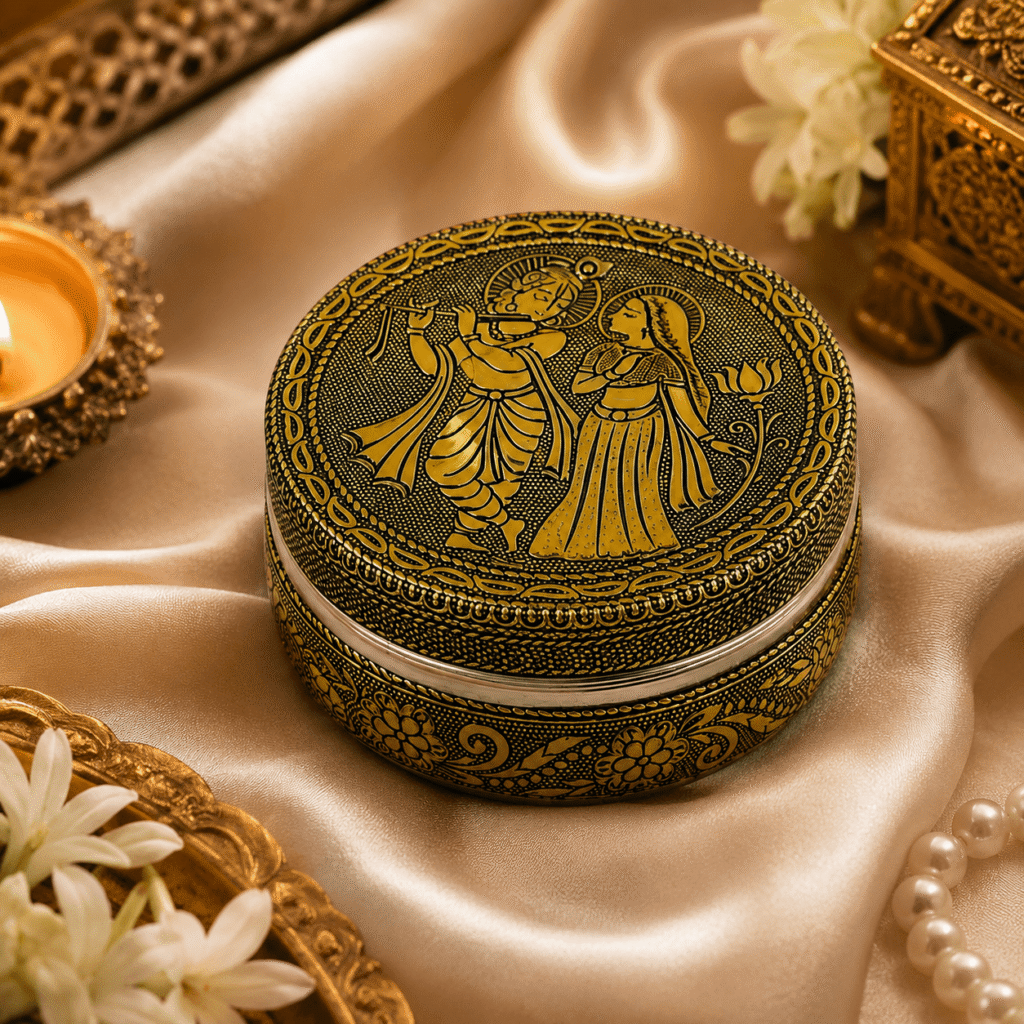 Golden Radha Krishna Meenakari Utility Box