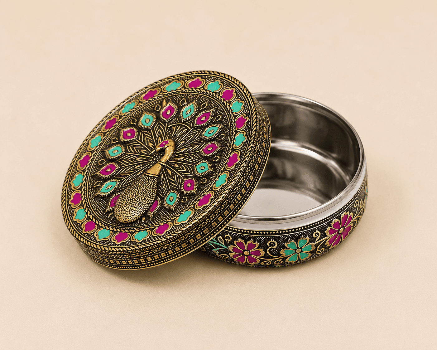 Antique Peacock Meenakari Utility Box - Image 5