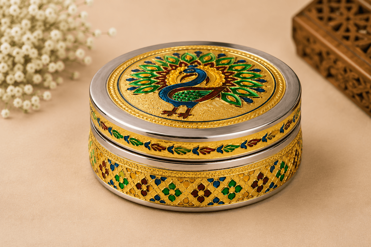 Peacock Meenakari Storage Box - Image 3