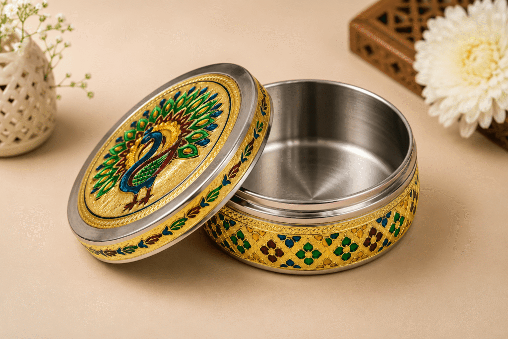 Peacock Meenakari Storage Box
