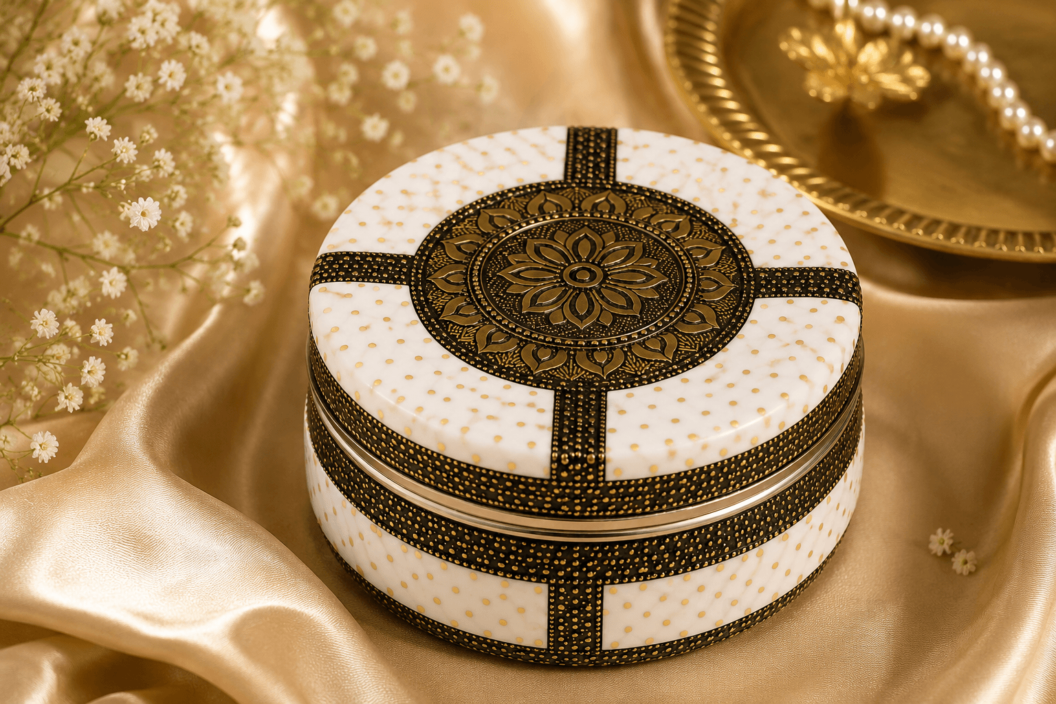 White Mandala Meenakari Utility Box - Image 2