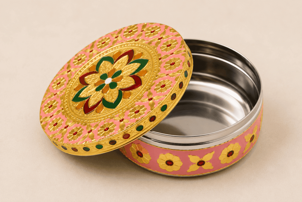 Pink Floral Meenakari Storage Box