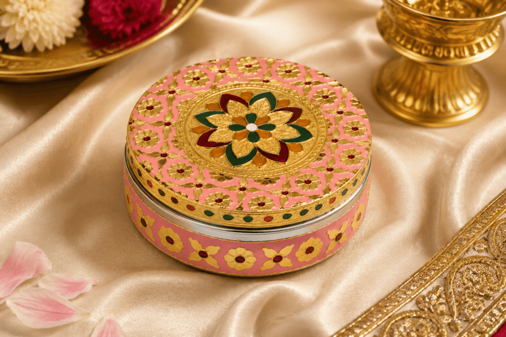 Pink Floral Meenakari Storage Box