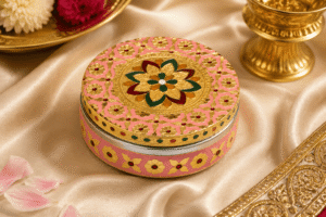 Pink Floral Meenakari Storage Box - Image 4