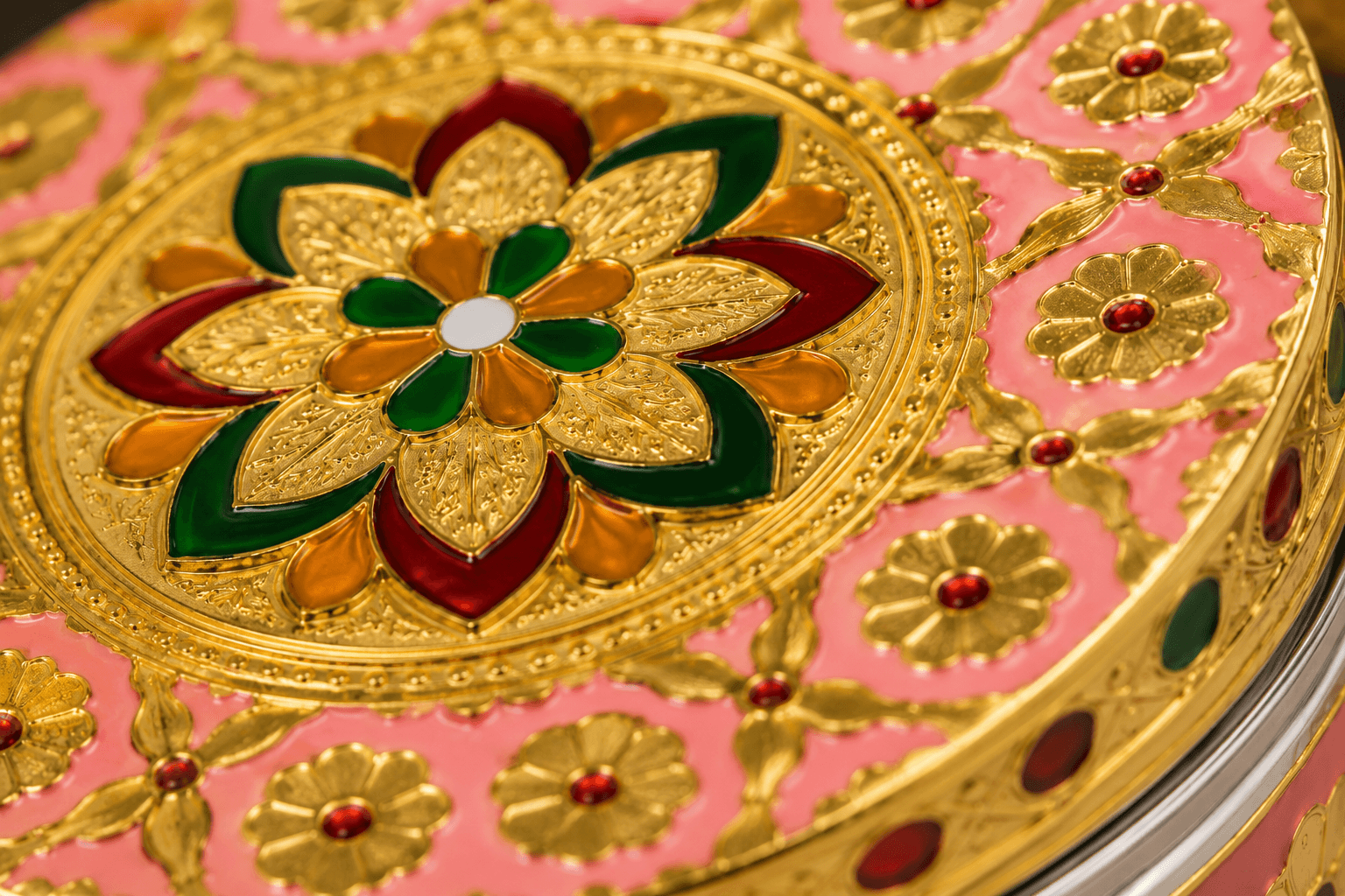 Pink Floral Meenakari Storage Box - Image 2
