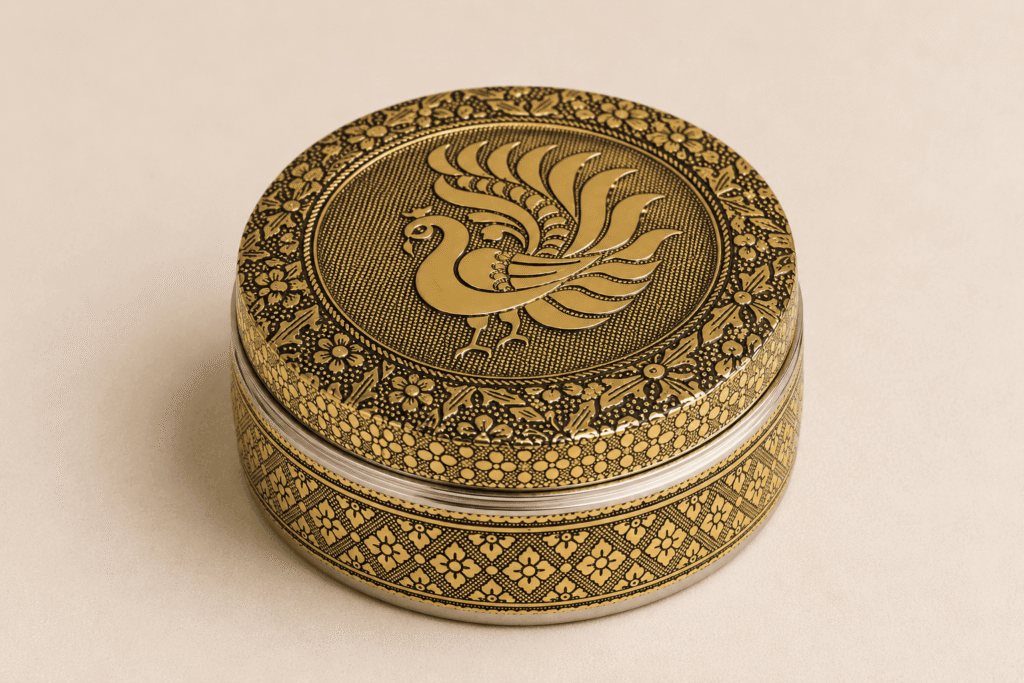 Golden Peacock Meenakari Utility Box