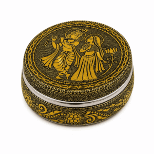 Golden Radha Krishna Meenakari Utility Box - Image 1