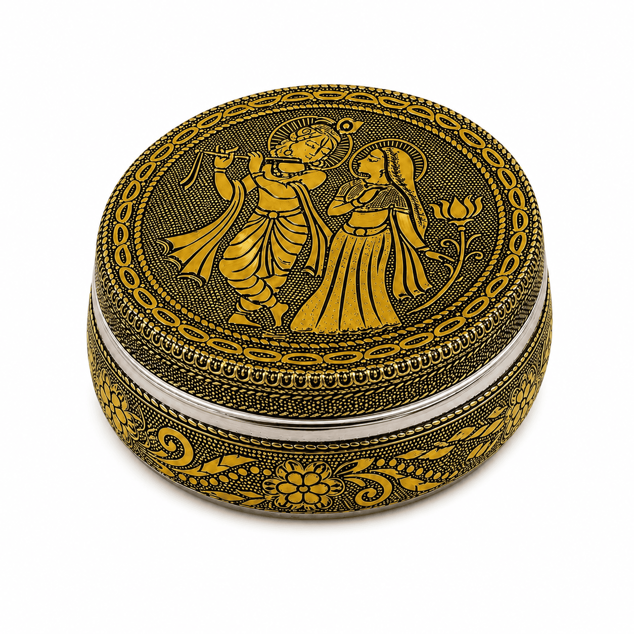 Golden Radha Krishna Meenakari Utility Box - Image 1