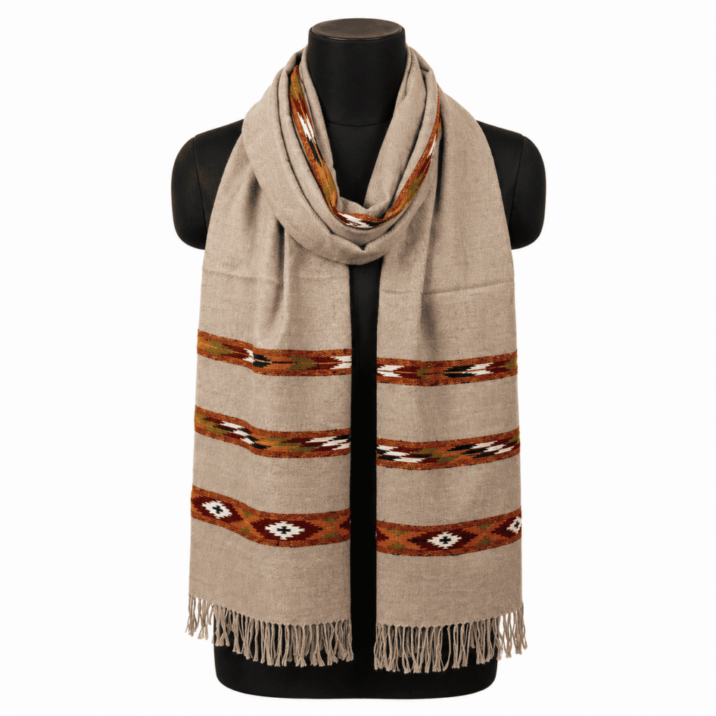 Beige Handwoven Woolen Scarf