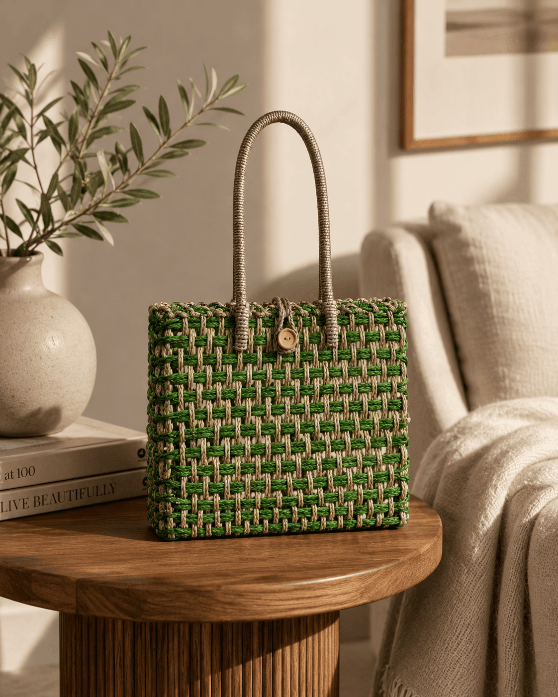 Green Weave Sabai Grass Tote Bag - Image 2