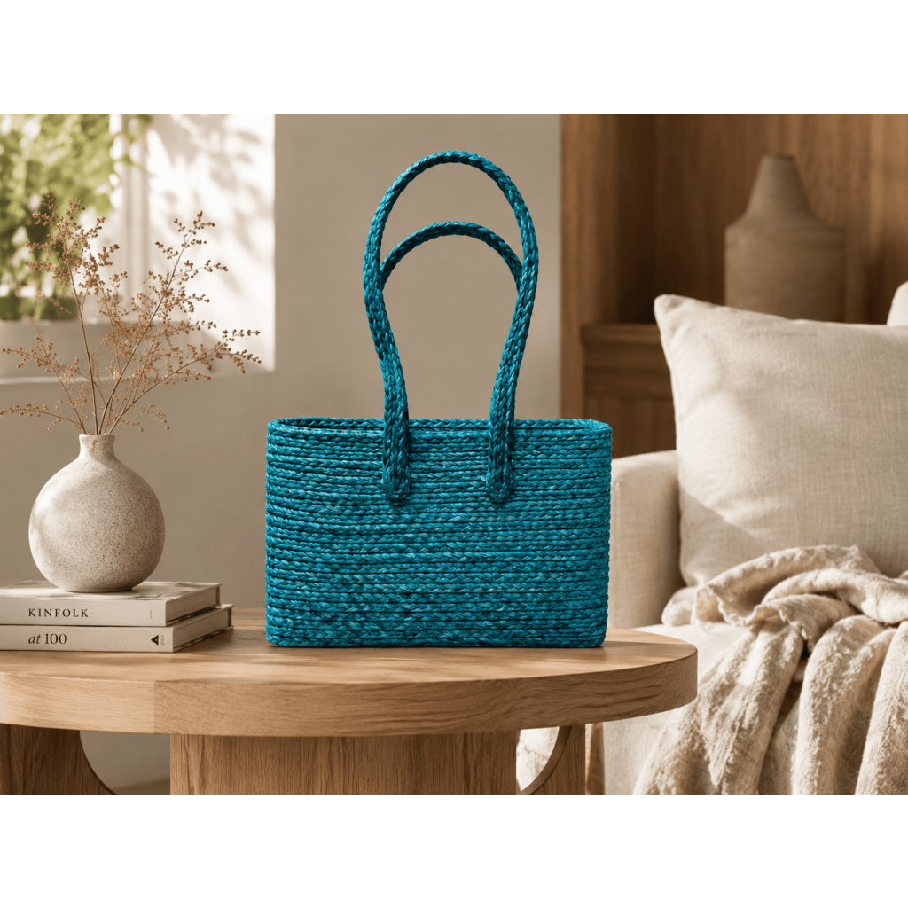 Turquoise Sabai Grass Tote Bag