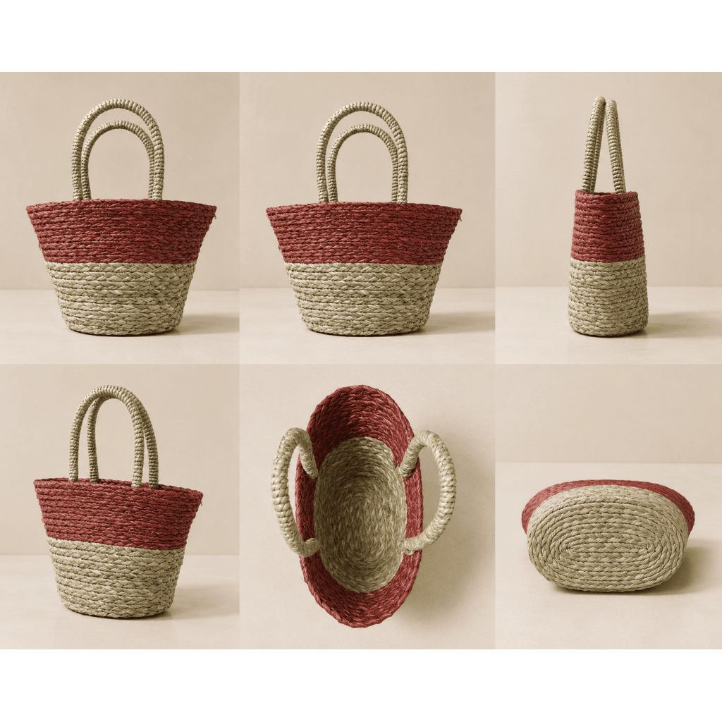 Sabai Grass Basket with Maroon Trim