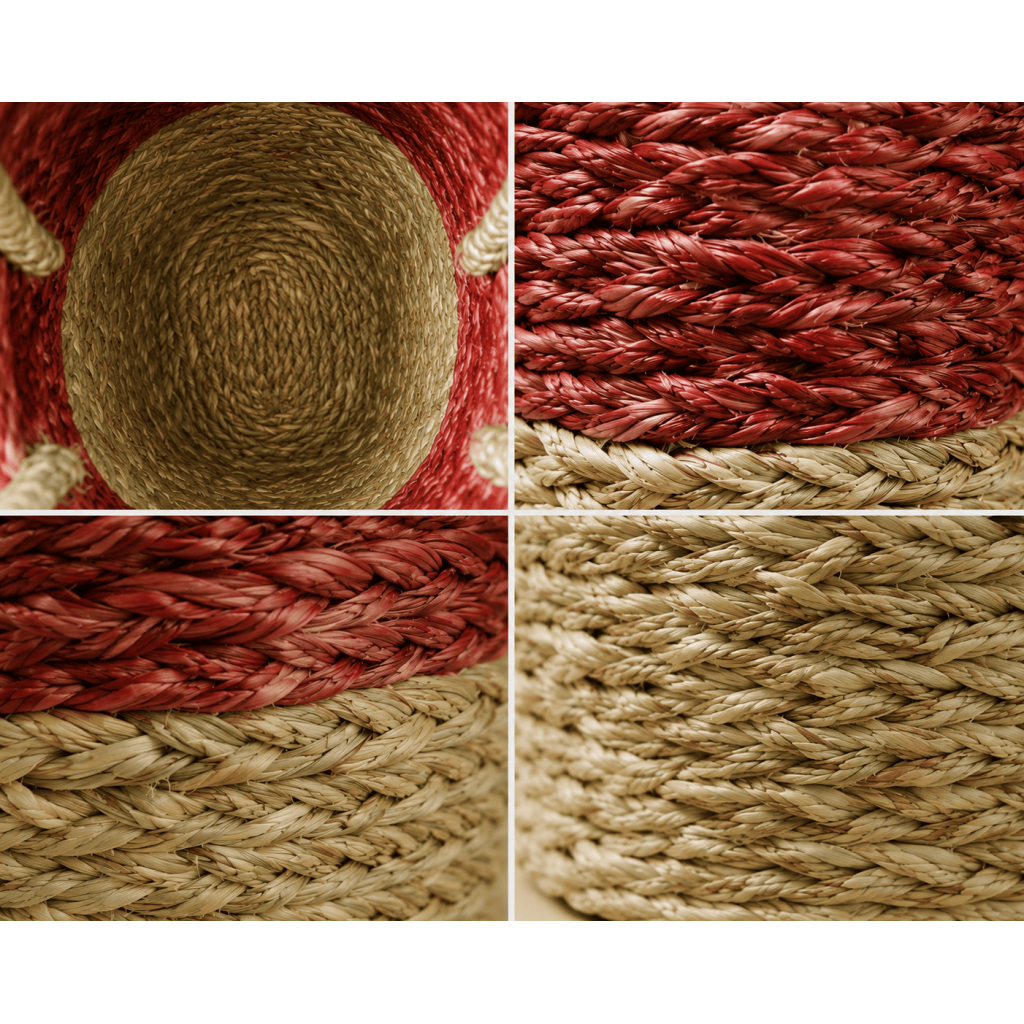 Sabai Grass Basket with Maroon Trim
