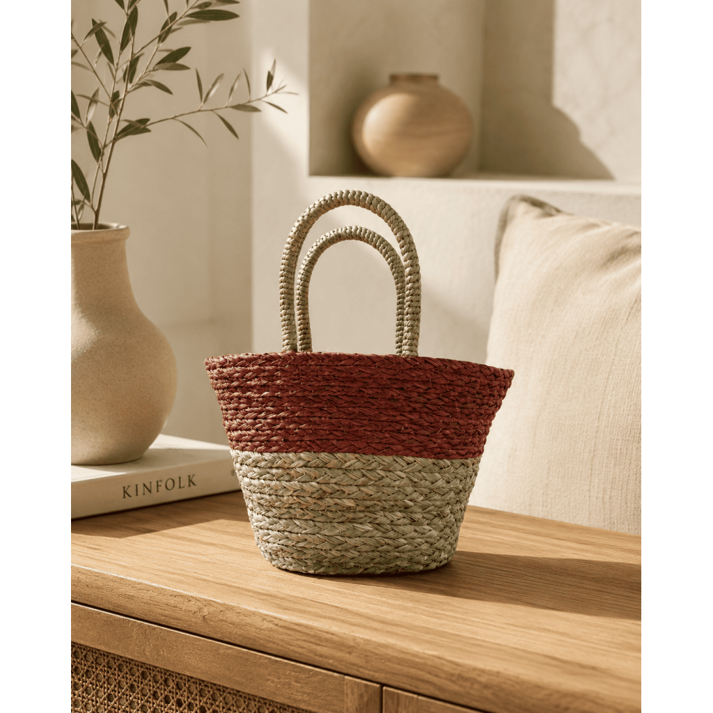 Sabai Grass Basket with Maroon Trim