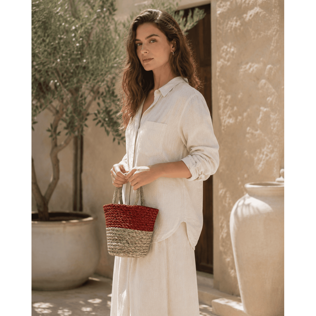 Sabai Grass Basket with Maroon Trim