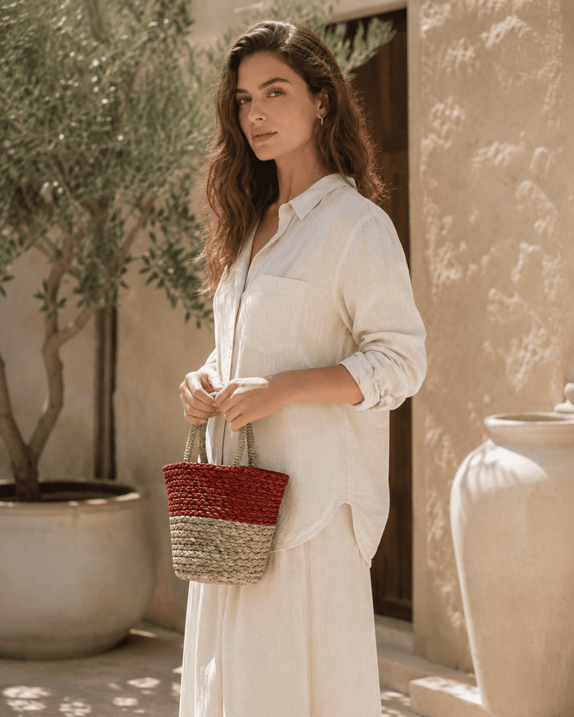 Sabai Grass Basket with Maroon Trim - Image 2