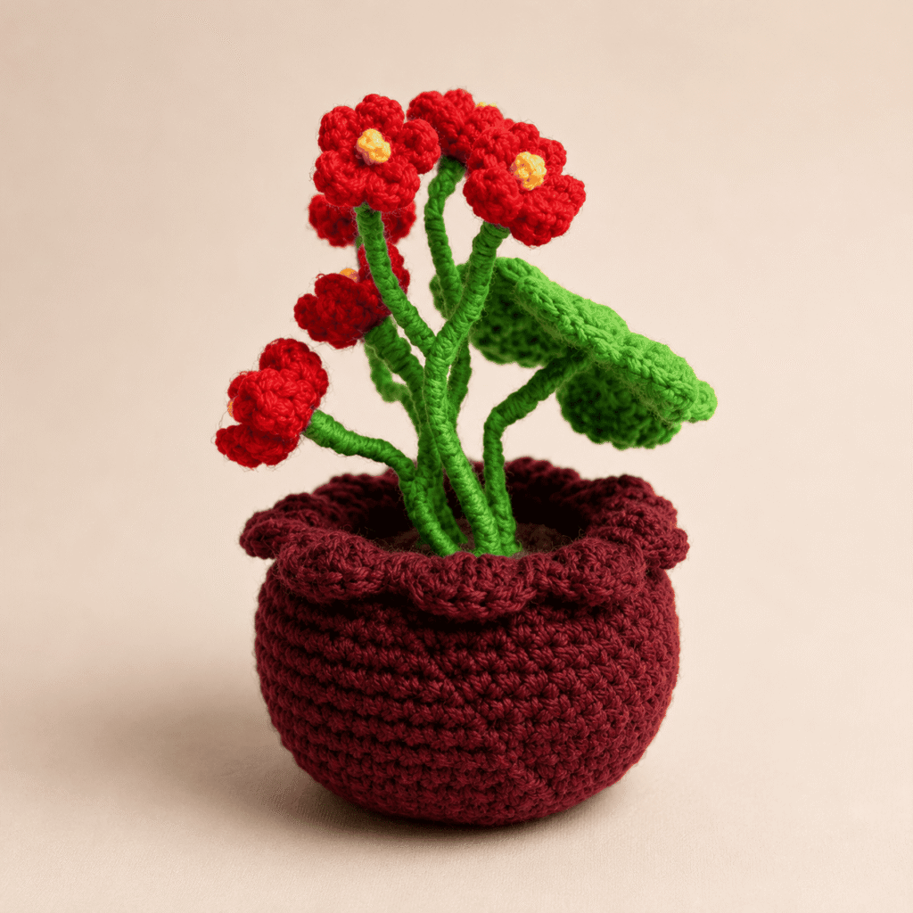 Ruby Bloom Crochet Flower Pot