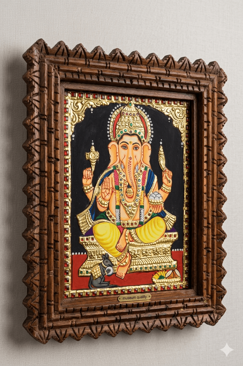22K Gold Foil Ganesha Tanjore Painting - Image 2