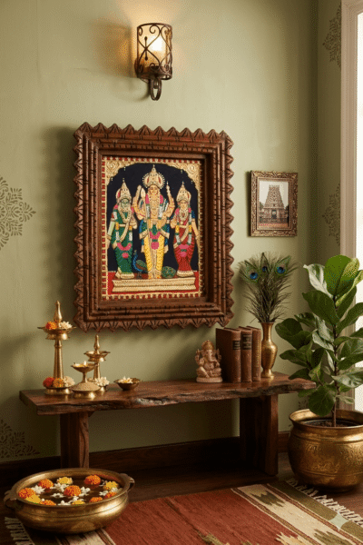 22K Gold Foil Murugan Family Tanjore Painting - Image 2