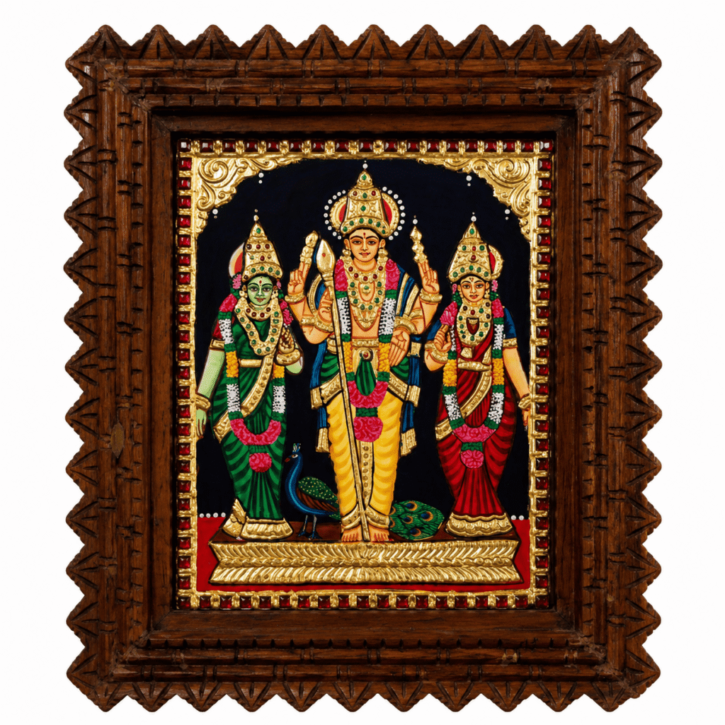 22K Gold Foil Murugan Family Tanjore Painting