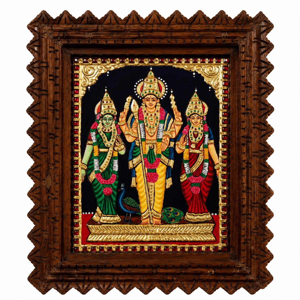 22K Gold Foil Murugan Family Tanjore Painting - Image 1