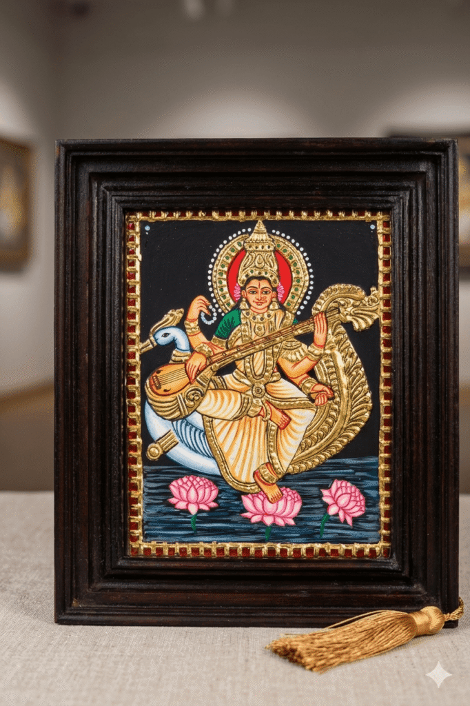 22K Gold Foil Saraswati Tanjore Painting