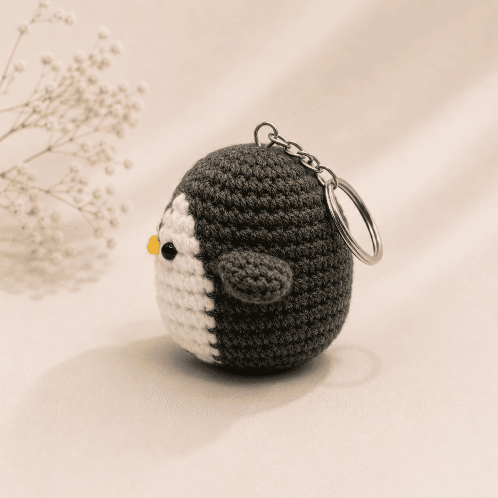 Grey Penguin Crochet Charm Keychain