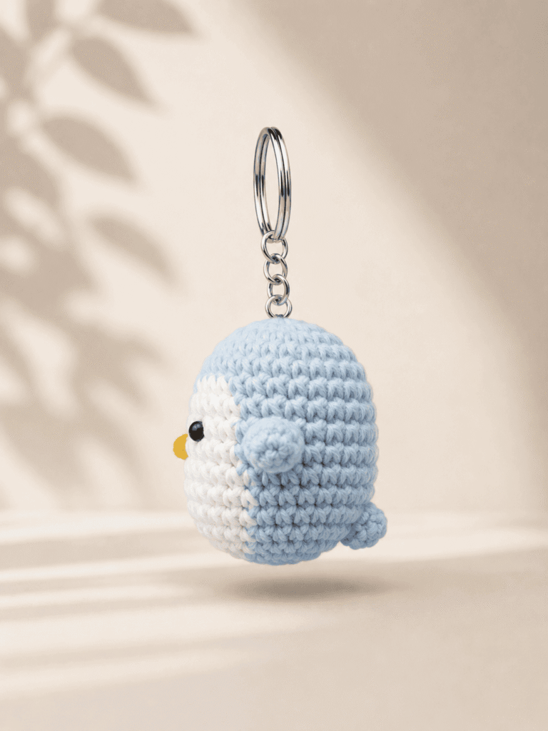 Blue Penguin Crochet Charm Keychain