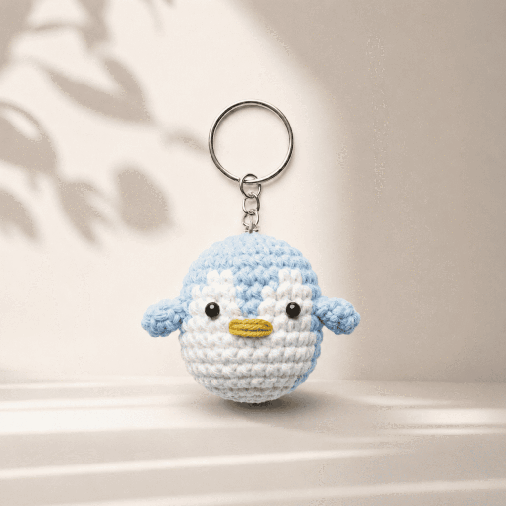 Blue Penguin Crochet Charm Keychain